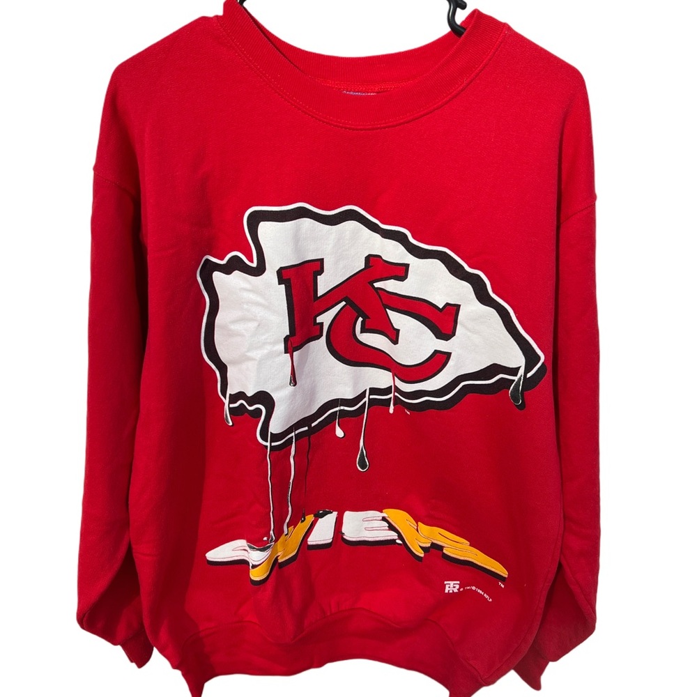Vintage Kansas City Chiefs Sweatshirt Crewneck Size L 1994 90s NFL Red Team Rate
